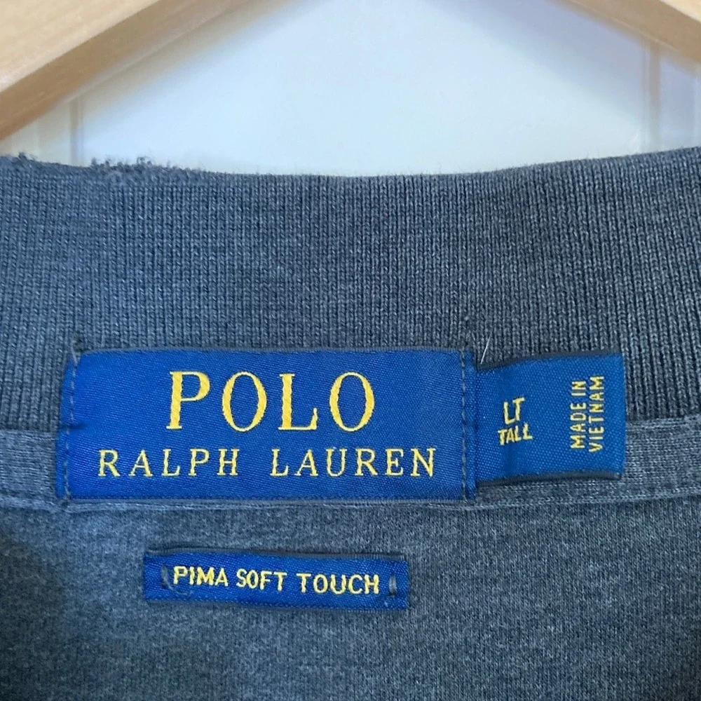 Polo by Ralph Lauren Men's Charcoal Pima Soft Touch Polo Shirt‎ Size LT Flaw